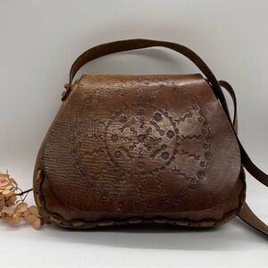 Vintage Tooled Leather Bag/Crossbody/Purse - 1970s